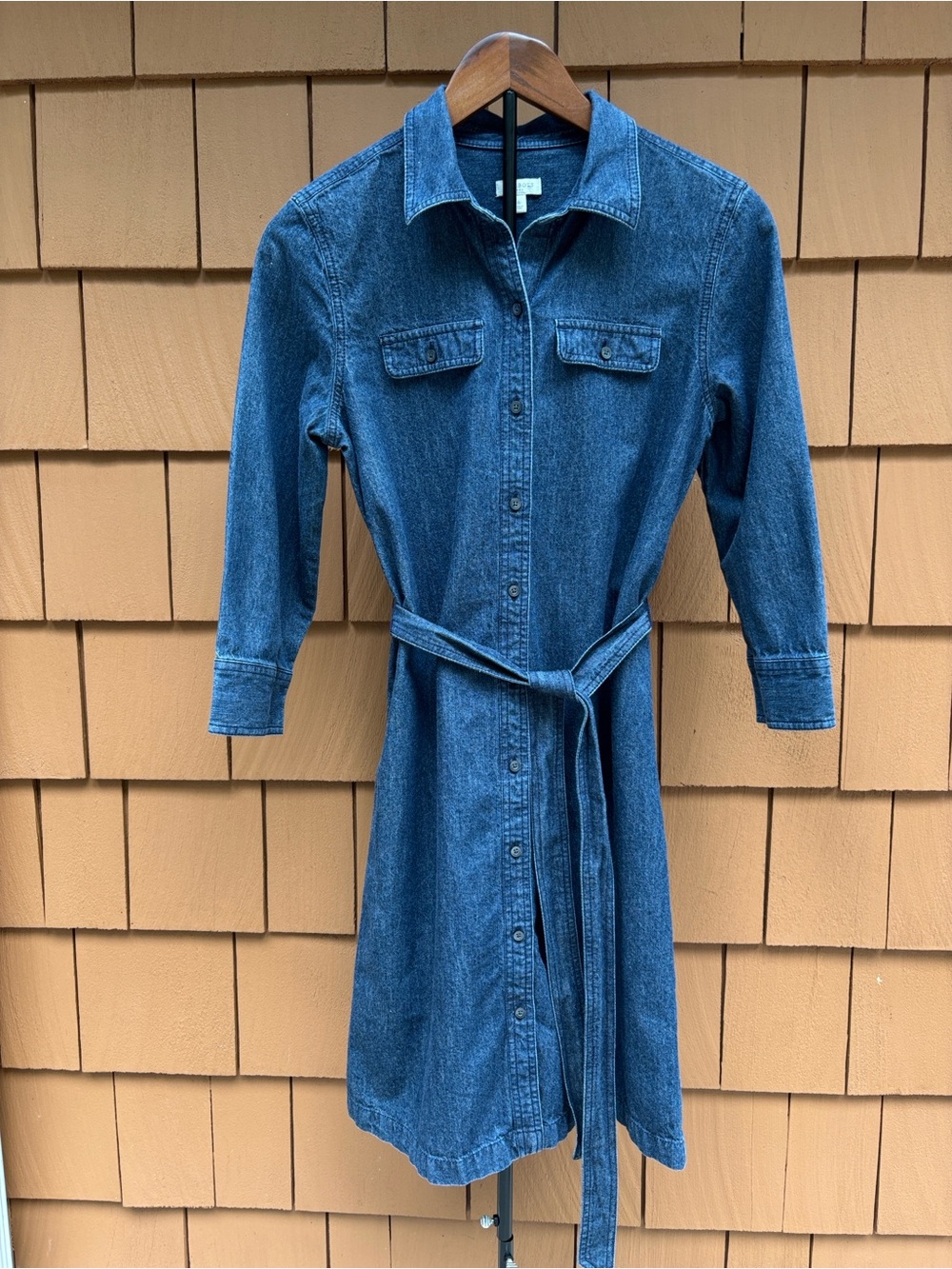 TALBOTS | Blue Denim Utility Preppy Casual Office Belted Shirt Dress | Size 6 - Picture 7 of 8